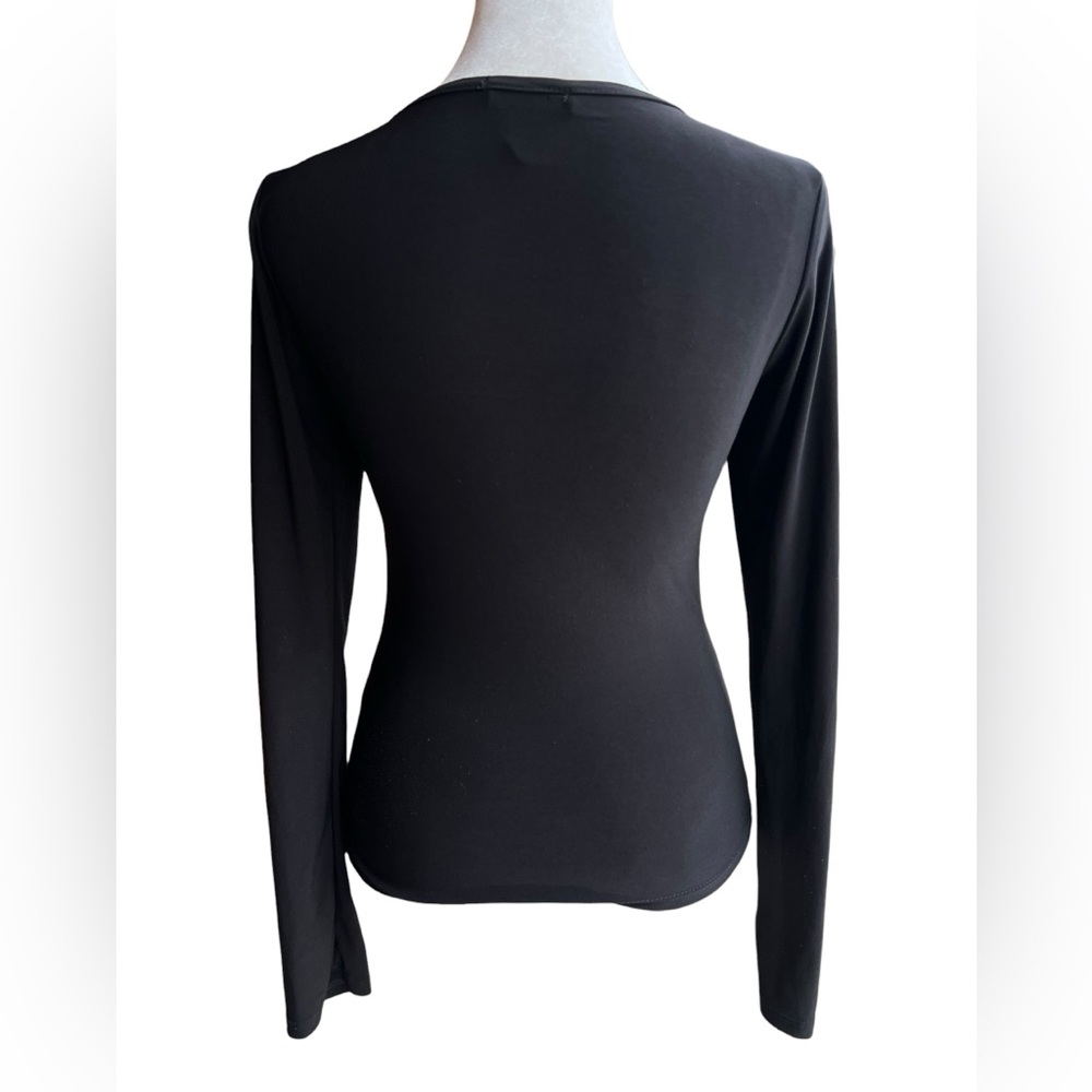 VTG CONTEMPO CASUALS Y2K Lace Up Long Sleeved Black 2000s Top Whimsigoth Stretch - Picture 5 of 10